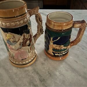 Vintage German Style Beer Steins with Handle